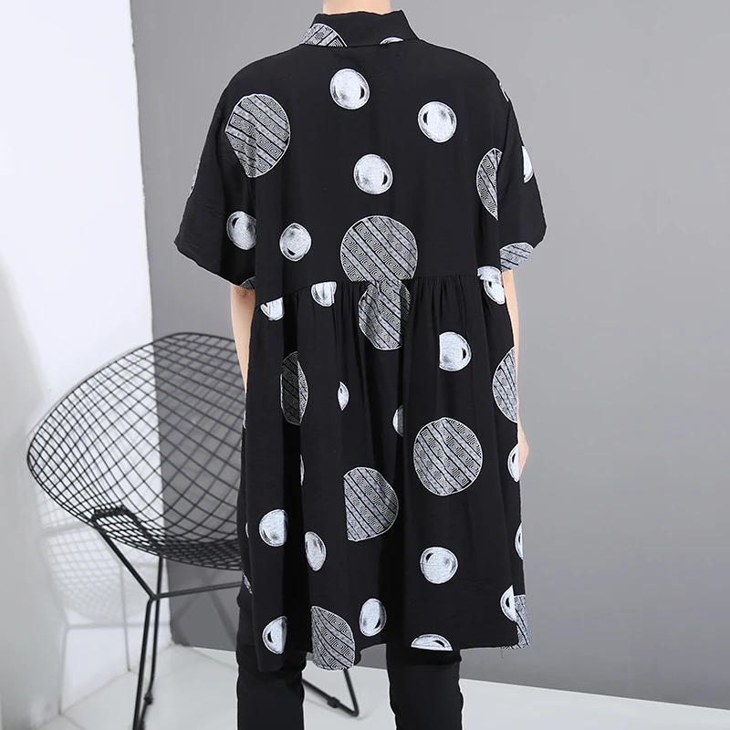 Женская блузка с принтом в черный горошек повседневная хипстерская большого