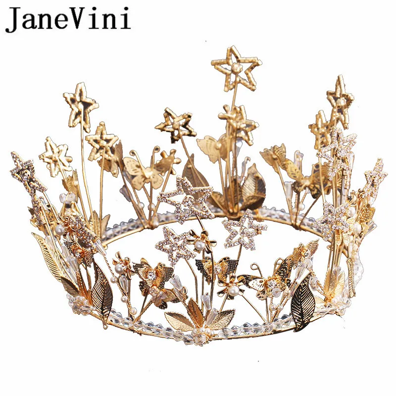 Барочная свадебная корона jaevini Стразы жемчужные золотые звезды листья круглые