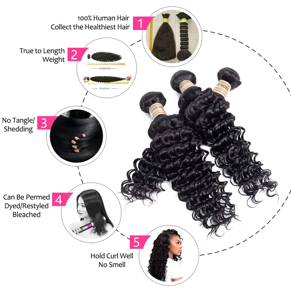 Пучки бразильских человеческих волос с волнистыми пучками 13X4 кружевными