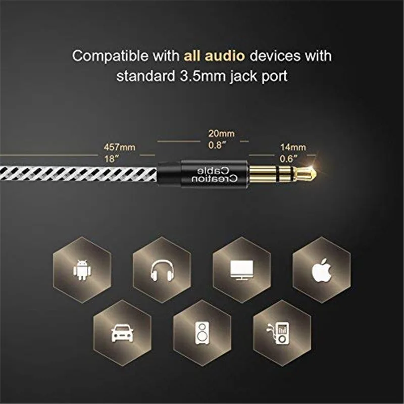 АУКС-кабель 3,5 мм вспомогательный стерео аудио мягкий АУКС-корд, совместимый с наушниками iPods iPads Home/Car Stereos и др.