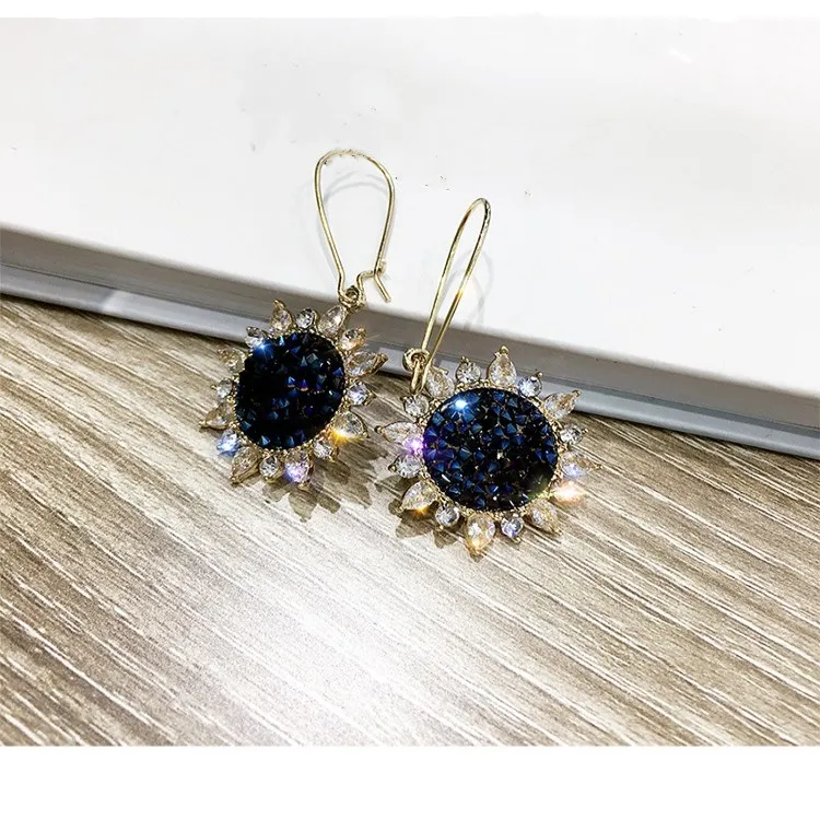 Новинка 2019 женские серьги с кристаллами и подсолнухами из Swarovski милые длинные