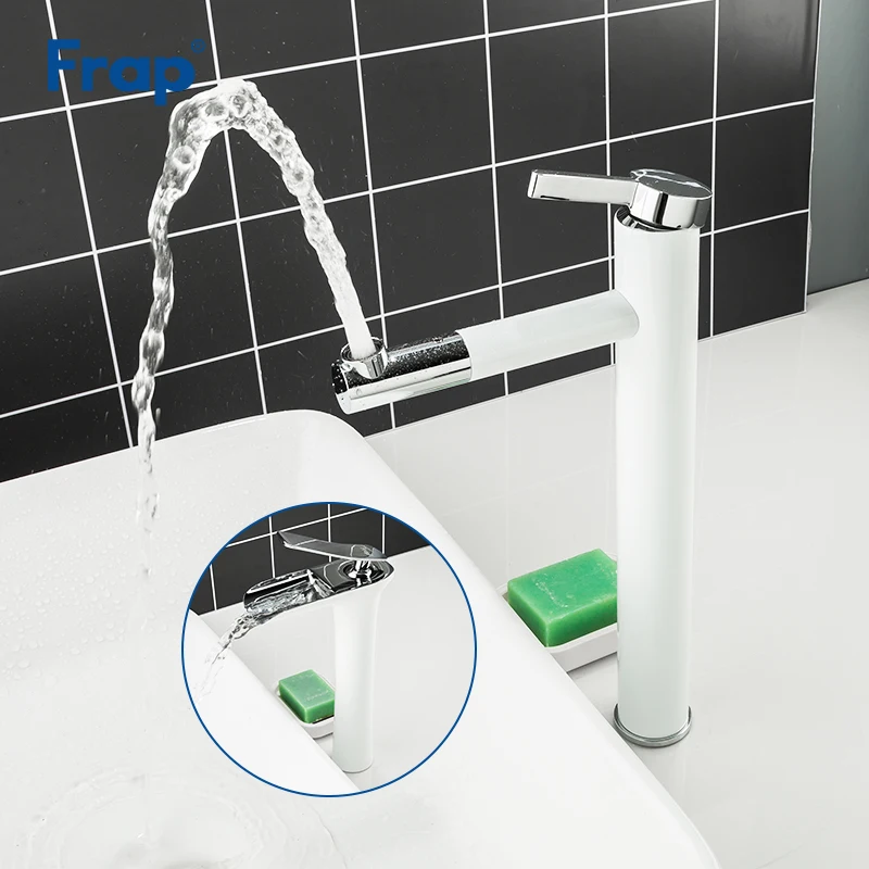 Белый смеситель для раковины Frap водопад ванной комнаты с одной ручкой ванны
