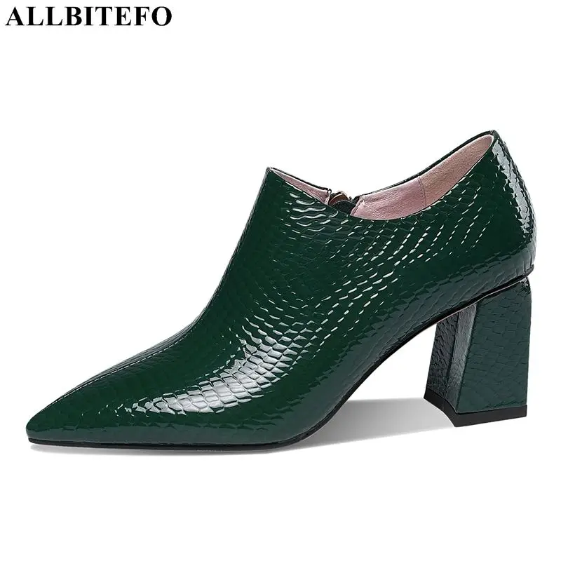 

ALLBITEFO high quality genuine leather+snake skin brand high heels women shoes thick heels women heels shoes high heel shoes