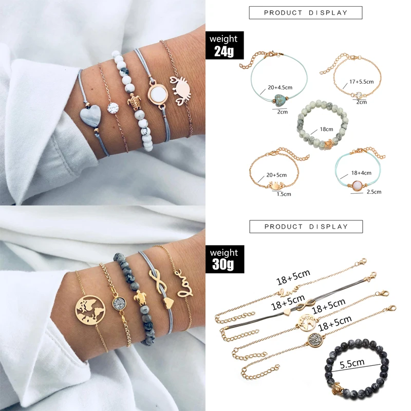 Tocona, 20 стилей, Boho, птица, черепаха, карта, сердце, лист, браслеты с элементами в виде стрел, ракушка, бусина, пальма, драгоценный камень, браслет, набор, изысканные женские ювелирные изделия