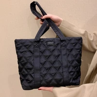 black quilted shoulder bags for women quality cloth tote bag new rhombus lattice handbags embroidery thread lady shopper bag sac