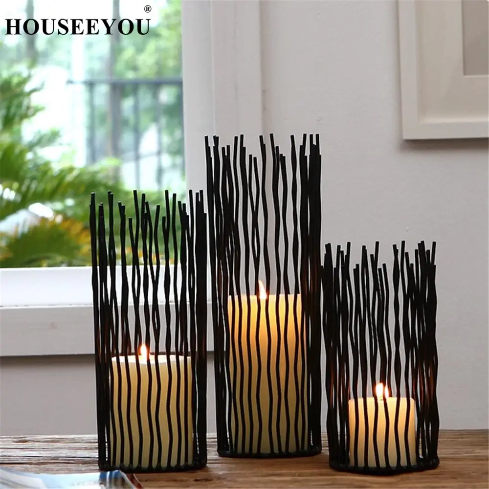 Черная металлическая настольная лампа в богемном стиле подсвечники для свадьбы