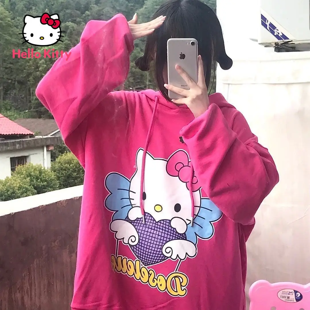 

Hello Kitty Spring and Autumn Printed Sweater Hoodie Western Style Age-reducing Tide Brand Long Sleeve Wild Sweet Thin Top