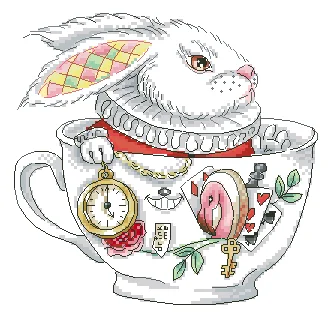 

MM Counted Cross Stitch Kit Potted cactus Handmade Needlework For Embroidery 14ct Cross Stitch White rabbit in the teacup 3