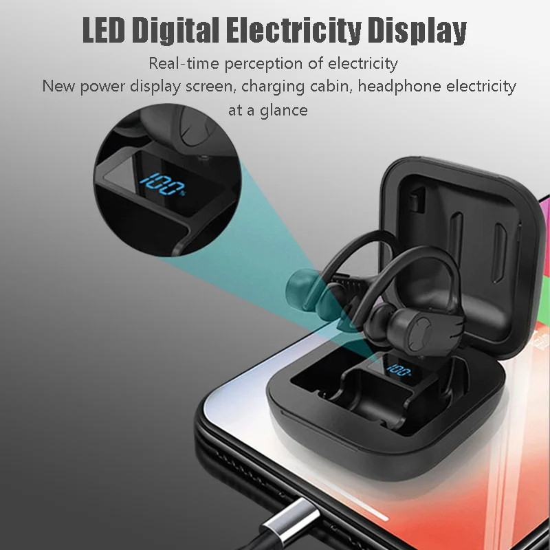 Caletop Bluetooth 5,0, Беспроводные спортивные наушники, ушные крючки, водонепроницаемые наушники со светодиодным дисплеем, спортивные наушники PK Q62 Q32
