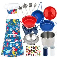 kids cooking toys set chef role play toys playset children play house baking toy apron hat vegetable fruit pepper bottle set