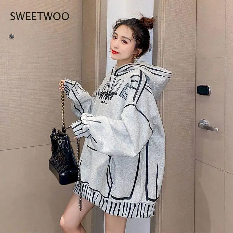 

Fried Street Hoodies Womens Oversized Hoodies Ins Plus Velvet Thick Winter Hooded Coat Large Size Wild Loose Korean Thick Jacket