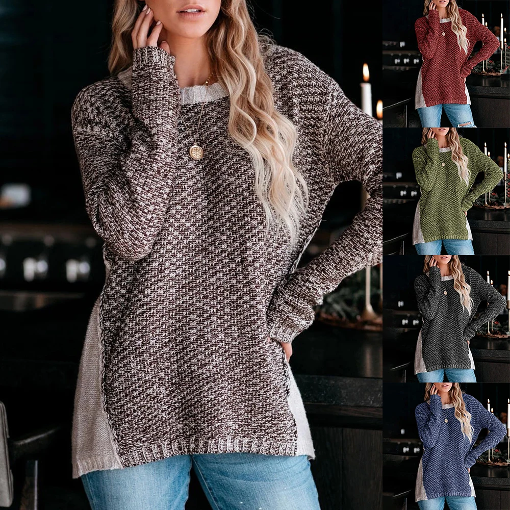 

Jumper Sweater For Women Warm Fashion Ladies Knitted Tops Knitwear Long Sleeve Patchwork Autumn Spring Pullover Sweater