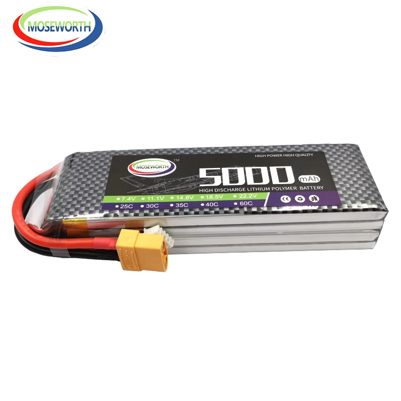 

4S 14.8V 5000mAh 60C New MOSEWORTH Lipo Battery For RC Helicopter Car Airplane Remote Control Spraying Drone Quadcopter Aircraft