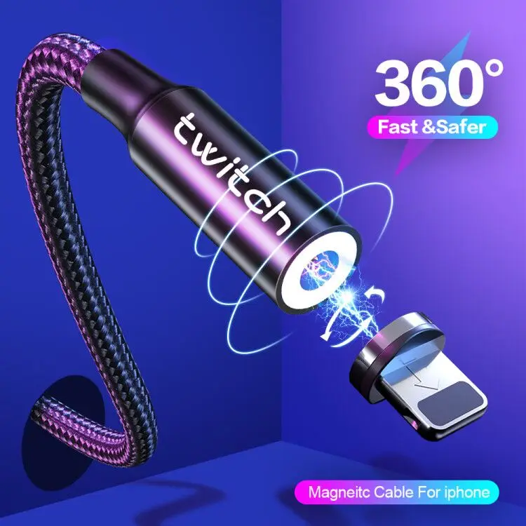 Магнитный кабель Twitch USB с разъемом Lightning для телефонов iPhone 2.4A 1/2 м|Кабели мобильных