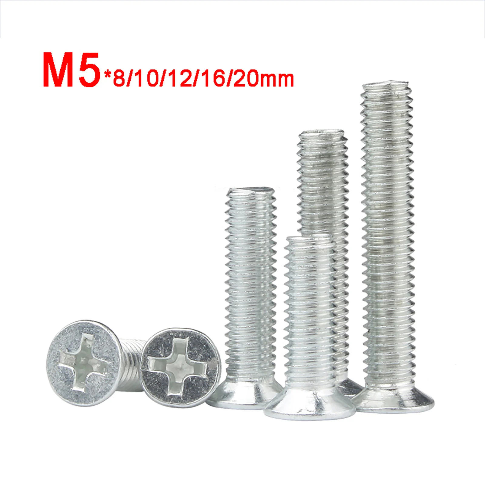

20-100Pcs M5 Phillips Countersunk Machine Screws Flat Head Cross Bolts Bright Zinc-Plated Carbon Steel Length 8-20mm
