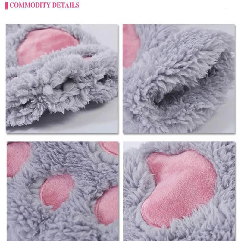 Зимние перчатки без пальцев женские теплые кошачьи дамские пушистые плюшевые