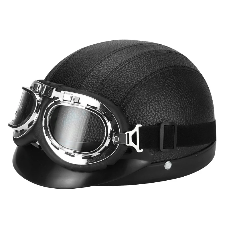 

Motorcycle PU leather retro helmet motorcycle with goggles sunshade men and women riding protective helmet to keep warm