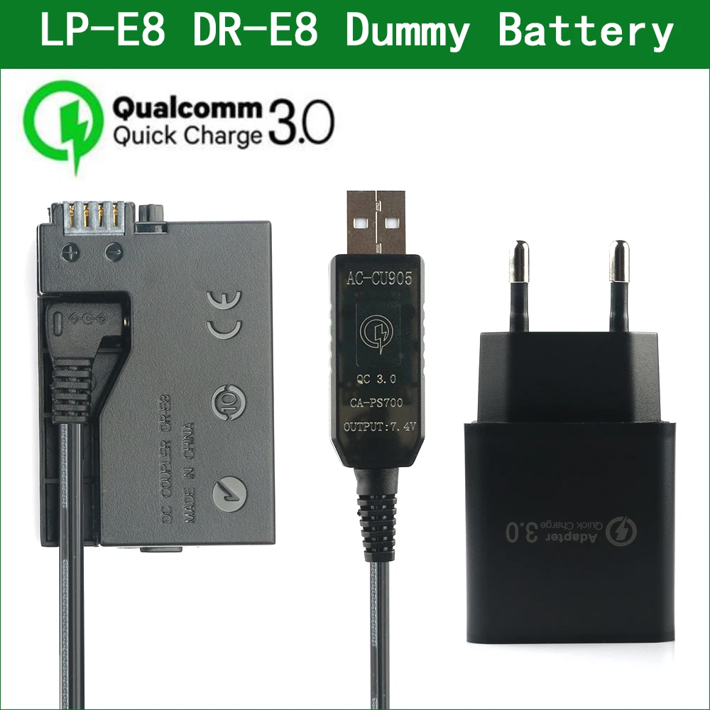 QC3.0 USB к LP E8 ACK USB-кабель для привода внешний аккумулятор соединитель постоянного
