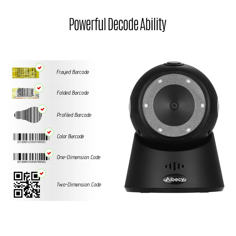 Aibecy YHD-9100 Настольный 1D/2D/QR сканер штрих-кода USB проводной считыватель штрих-кодов