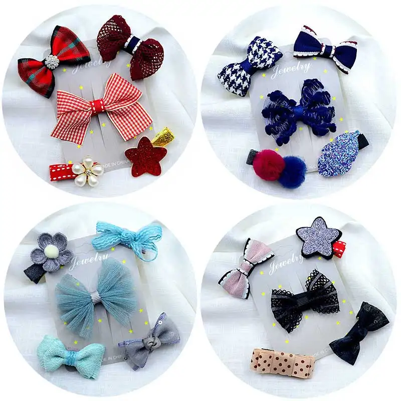 

5PCS/Lot Kawaii Baby Girls Bow Hair Barrettes Flower Set Hairpins Headdress Cute Children Hairpin Princess Headwear Hair Clip