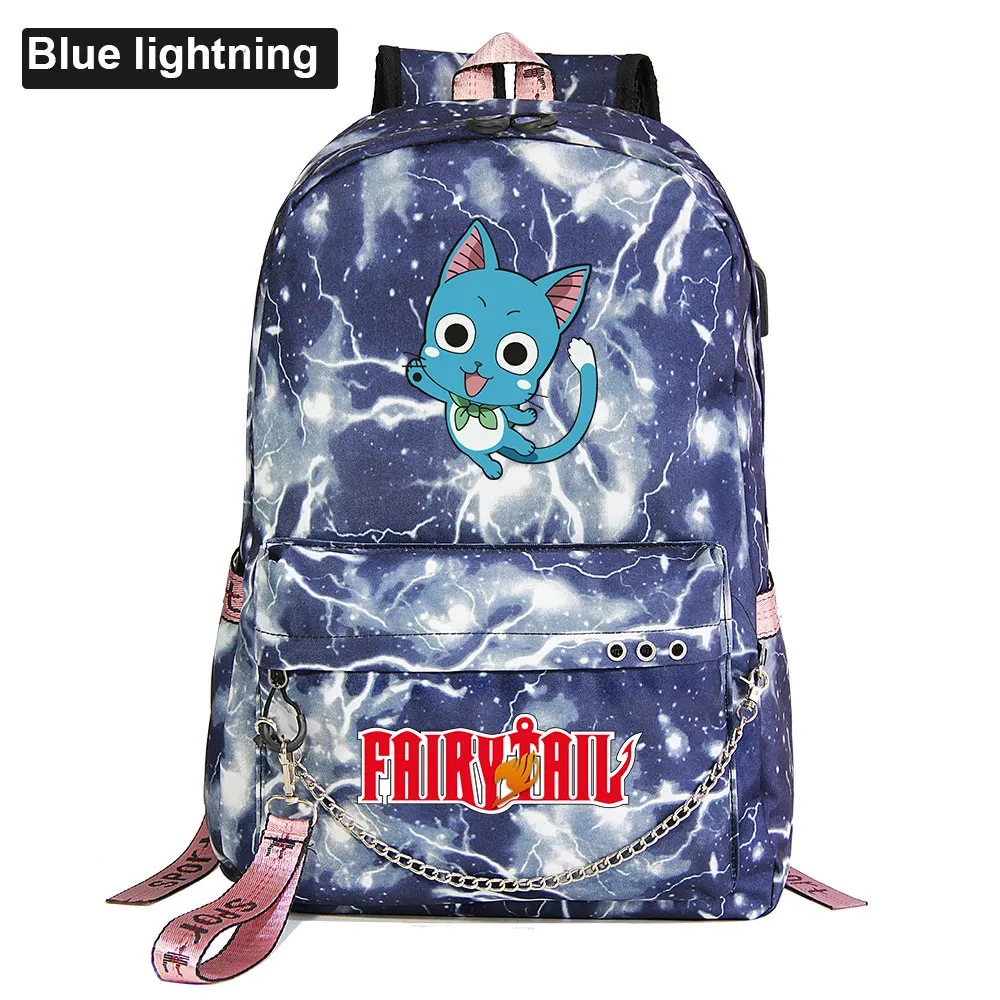 

New Cartoon Fairy Tail Prints Boys Girls Kids School bag Women USB Chain Backpack Canvas Men Bagpack Packsack Bookbag