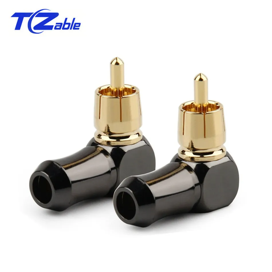 

2PCS RCA Connector 90 degree Male Plated Solder Wire Audio Adapter L type Curved RCA Right Angle Elbow Converter RCA Plug Gold