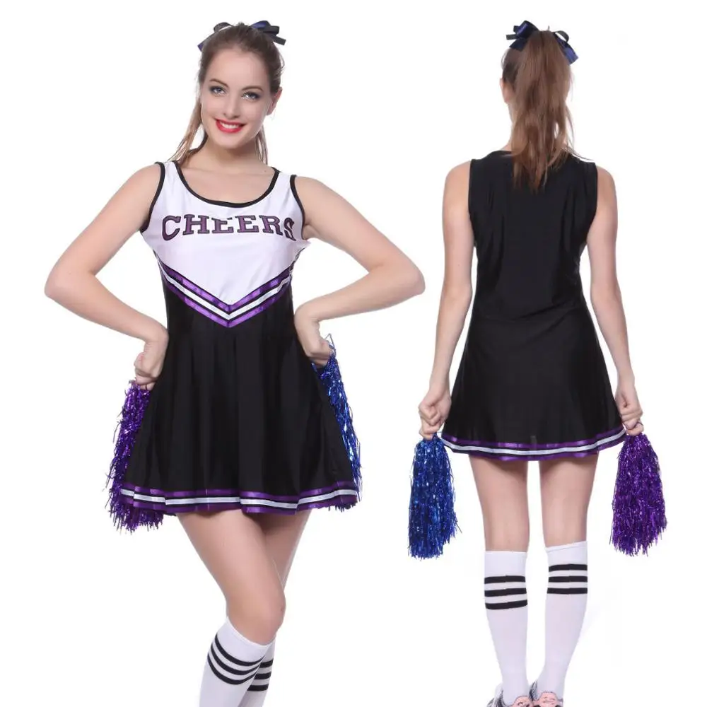 

Women's Cheerleader Costume School Girls Musical Fancy Cheerleading Dress with pompon Team Sports Cheerleading Sports Uniform