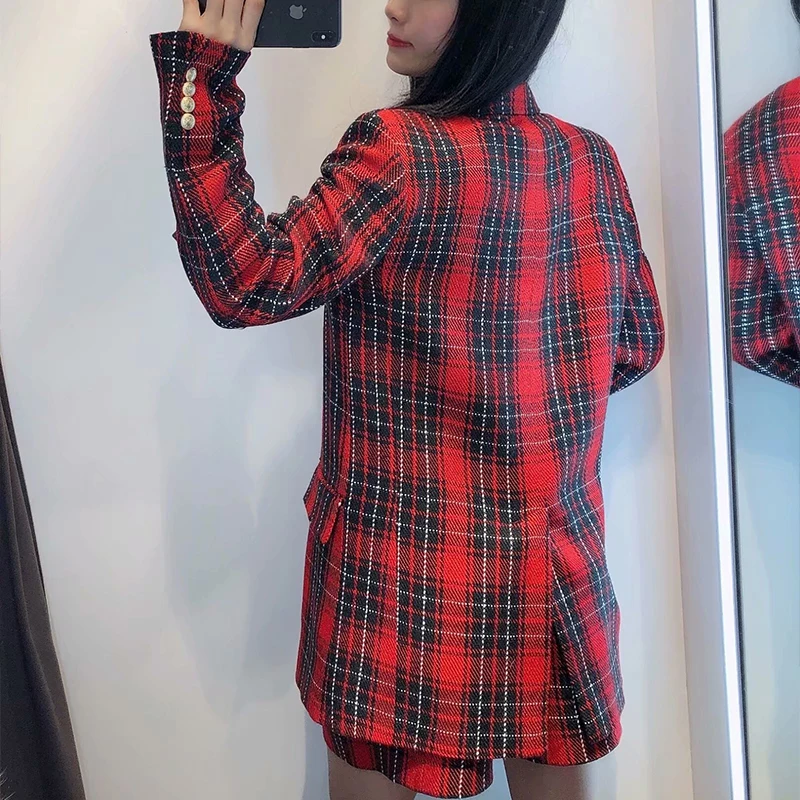 

2021 New 2pcs Spring Autumn Women Blazers Suits Fashion Plaid ladies Office Top+Shorts Elegant Girls Suit Causal Outfits Suit