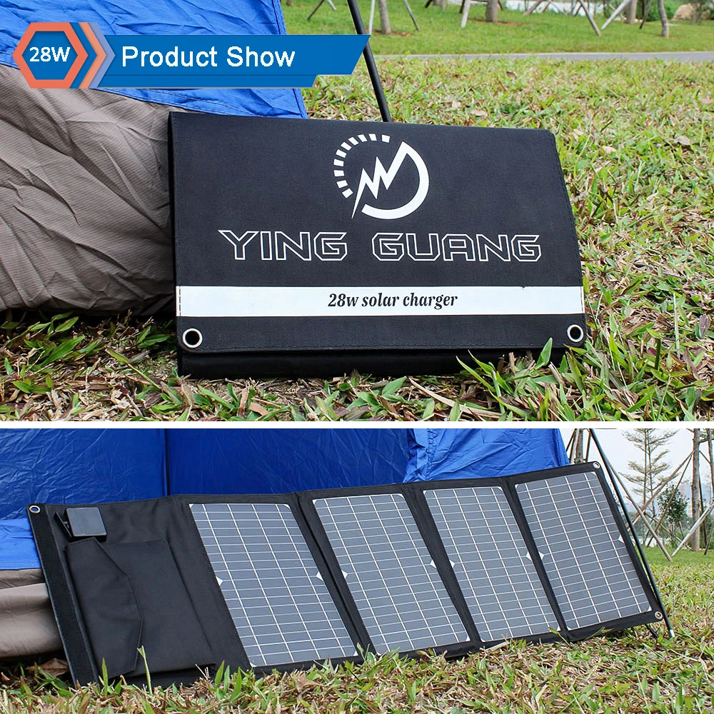 Upgraded 28W 21W 14W Portable Solar Panel Charger Double USB 5V 18V DC Camping Foldable For Phone Charge Power Bank | Электроника