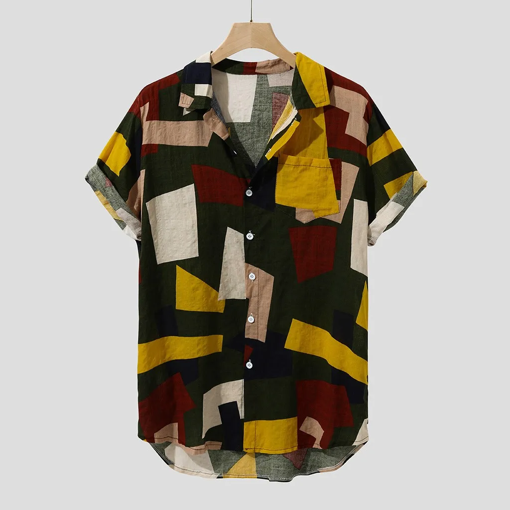 

Fashion Men's Shirt 2021 Summer Vintage Printed Hawaiian Loose Short Sleeve Casual Buttons Tops Camisa Masculina