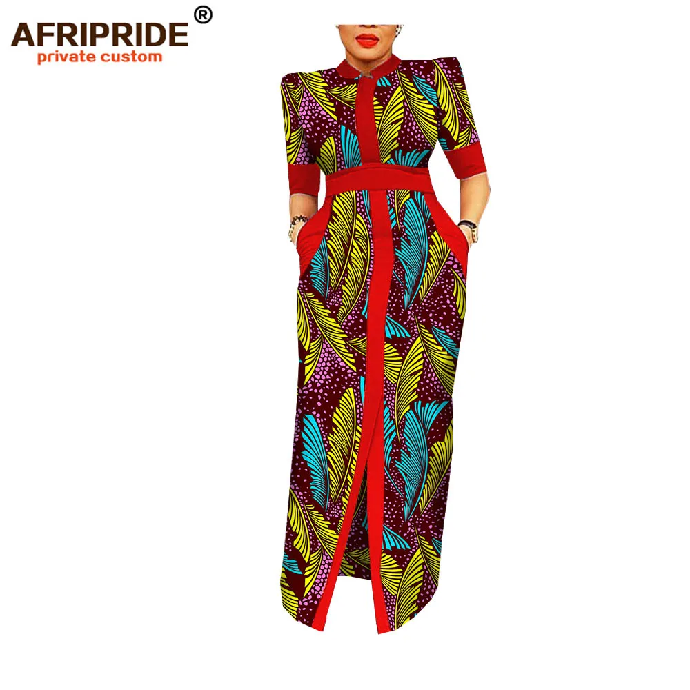 Африканское весеннее женское платье AFRIPRIDE портной madehalf с пышными рукавами длиной до пола прямое восковое хлопковое платье для женщин A1825083 - Цвет: 547J