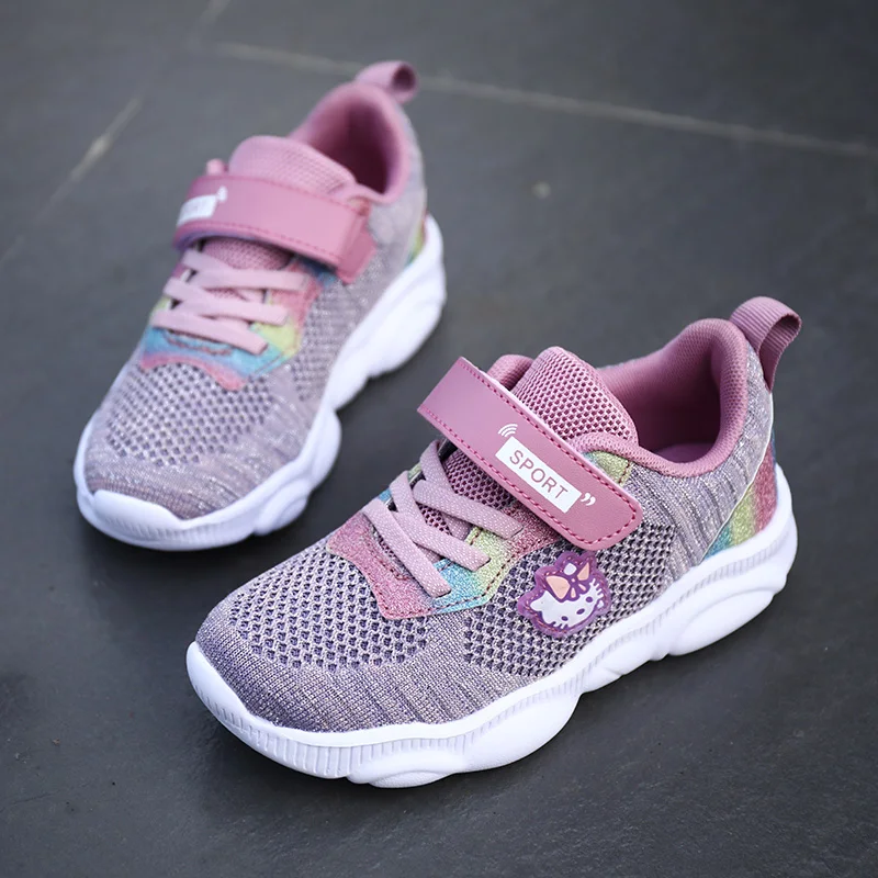 

Детская обувь для девочек, Спортивные Повседневные кроссовки Flying Weaver, низкие кроссовки, дышащие легкие, розовые, фиолетовые, размеры 28-38