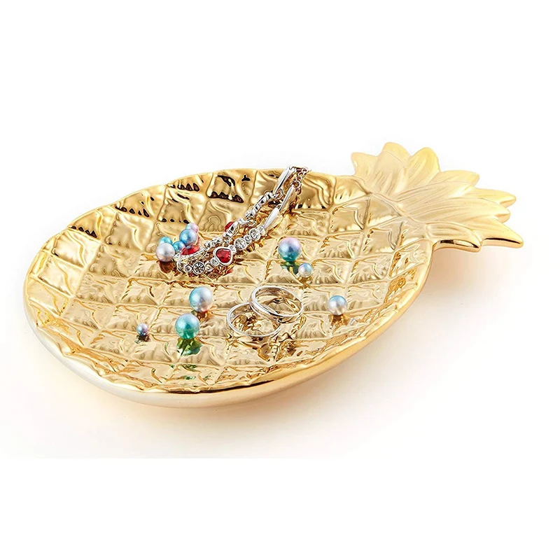 Деревянный лист ананаса Форма золотой поднос коробка для хранения ювелирных