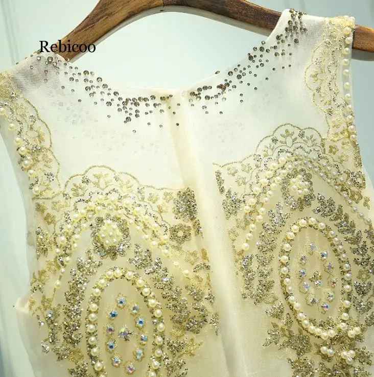 

Rebicoo New A Line Embroidery O Neck Long Evening Dresses Sleeveless Elegant Crystals Tank Beadings Party Prom Gowns