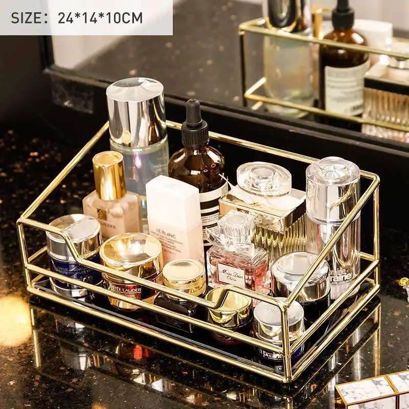 

Nordic Luxury Makeup Organizer Jewelry Lipstick Perfume Storage Tray Large-Capacity Cosmetic Storage Box Desktop Finishing Shelf