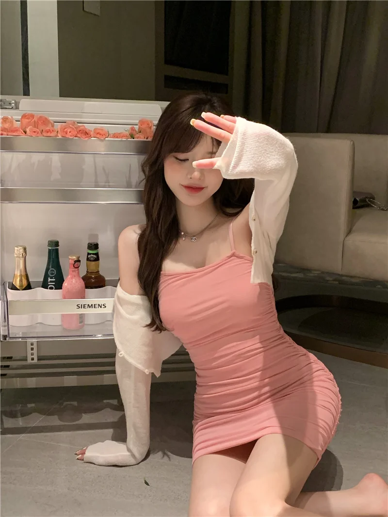 

GRUIICEEN Sexy Straps Sleeveless Dresses For Women 2021 Summer Package Hip Bodycon Dress Lady Nightclub Mini Dresses