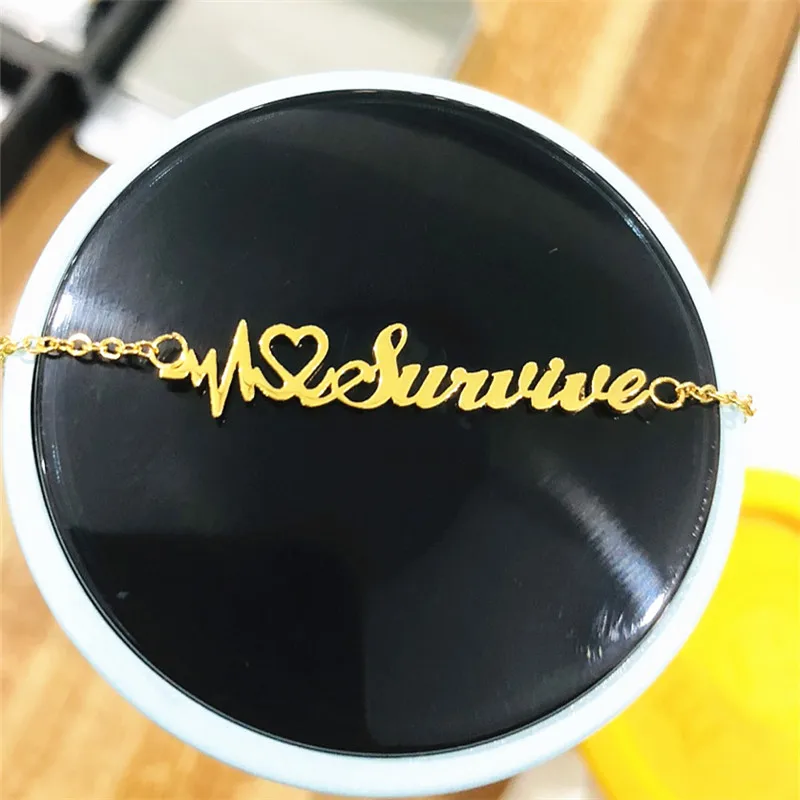 

Vintage Hollow Heart with Survive Necklaces For Women Men line chart ECG Pendant Choker Chain Stainless Steel Jewelry Gifts Bff
