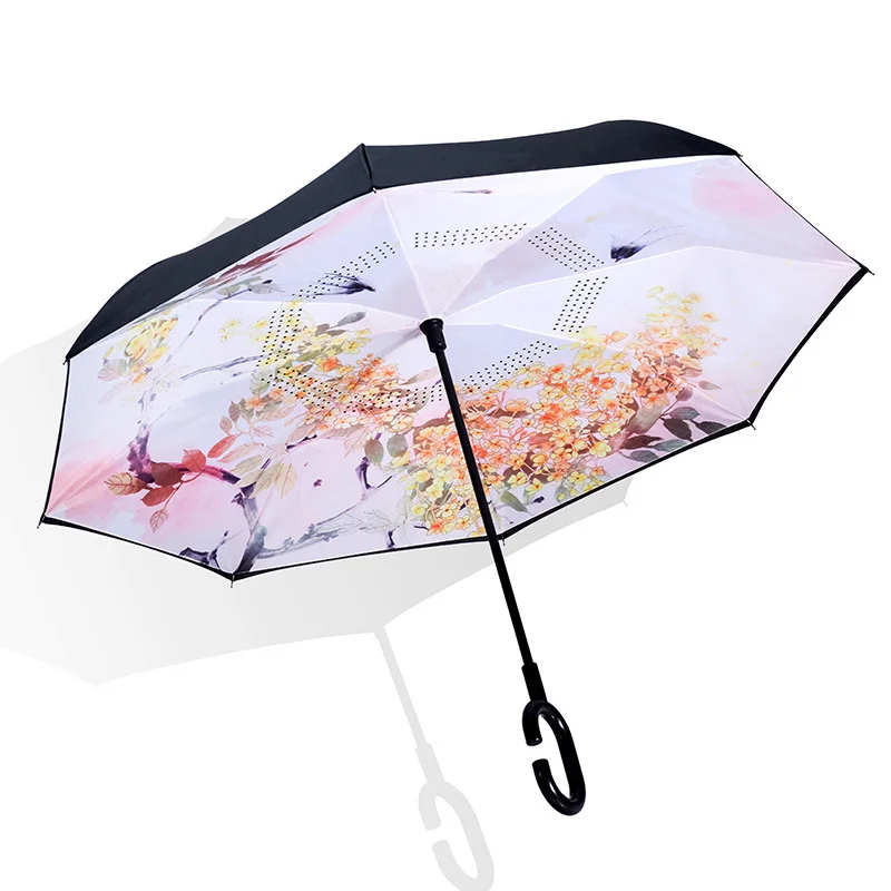 Китайский стиль складной обратный зонтик птица двухслойный перевернутый Chuva