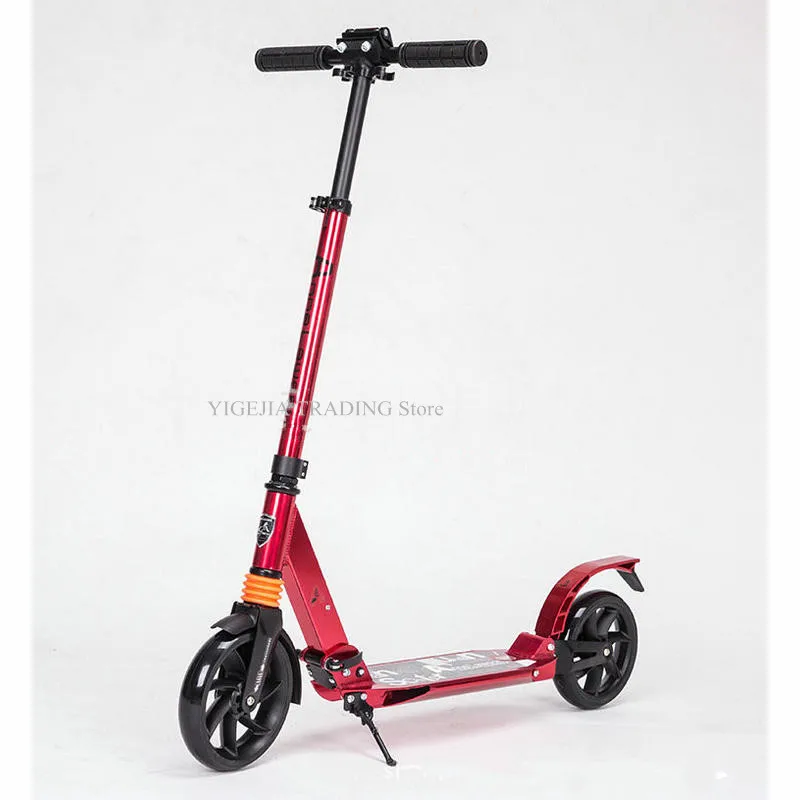 Портативный подростковый скутер с задним тормозом, регулируемый скутер по высоте для взрослых, детей, сильный алюминиевый настил самокат - Цвет: Красный