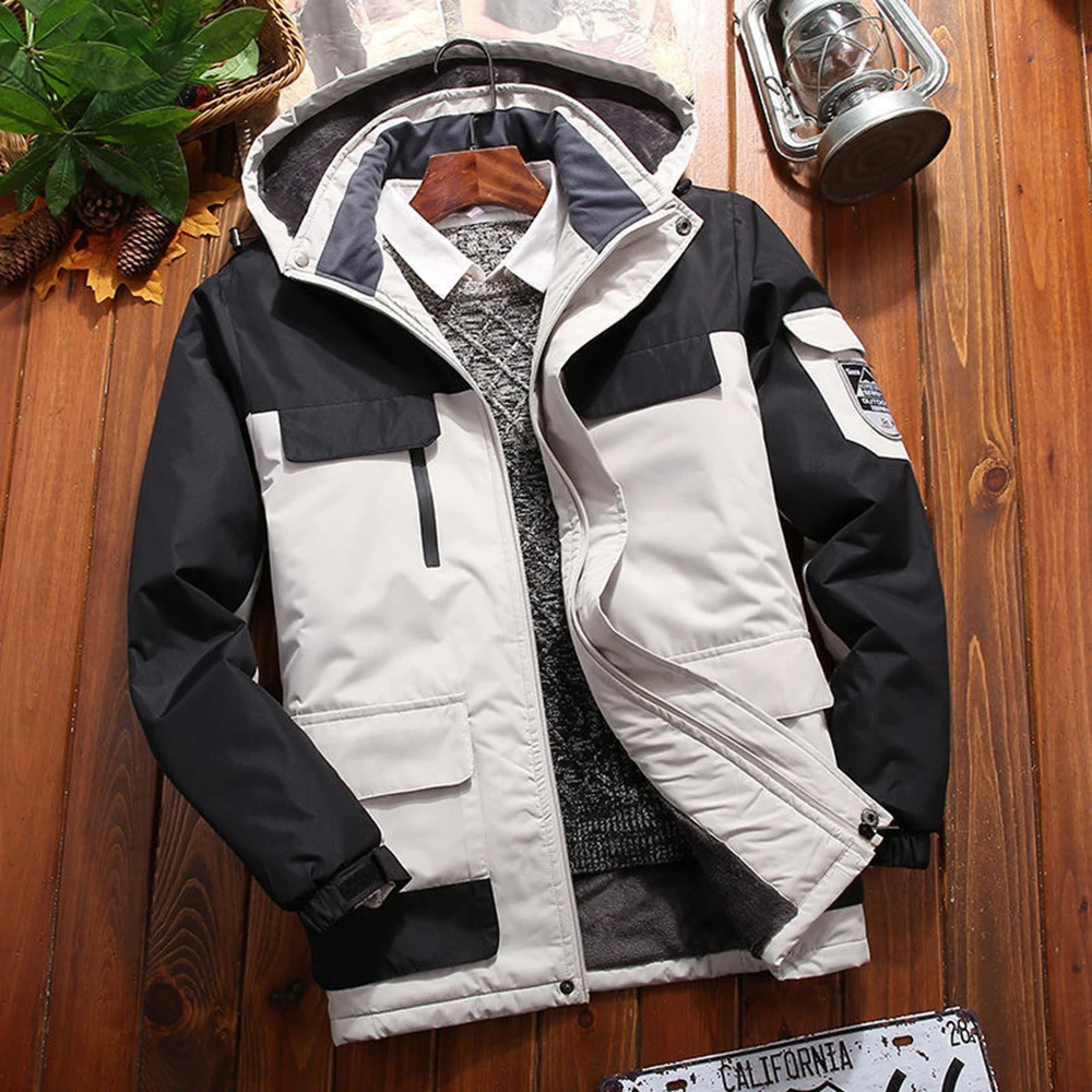 

Fad Winter Jacket Men Outdoor Parkas Coat Hooded Hiking Jacket Waterproof Trekking Coat Thick Fleece Lined Warm Coat Plus Size