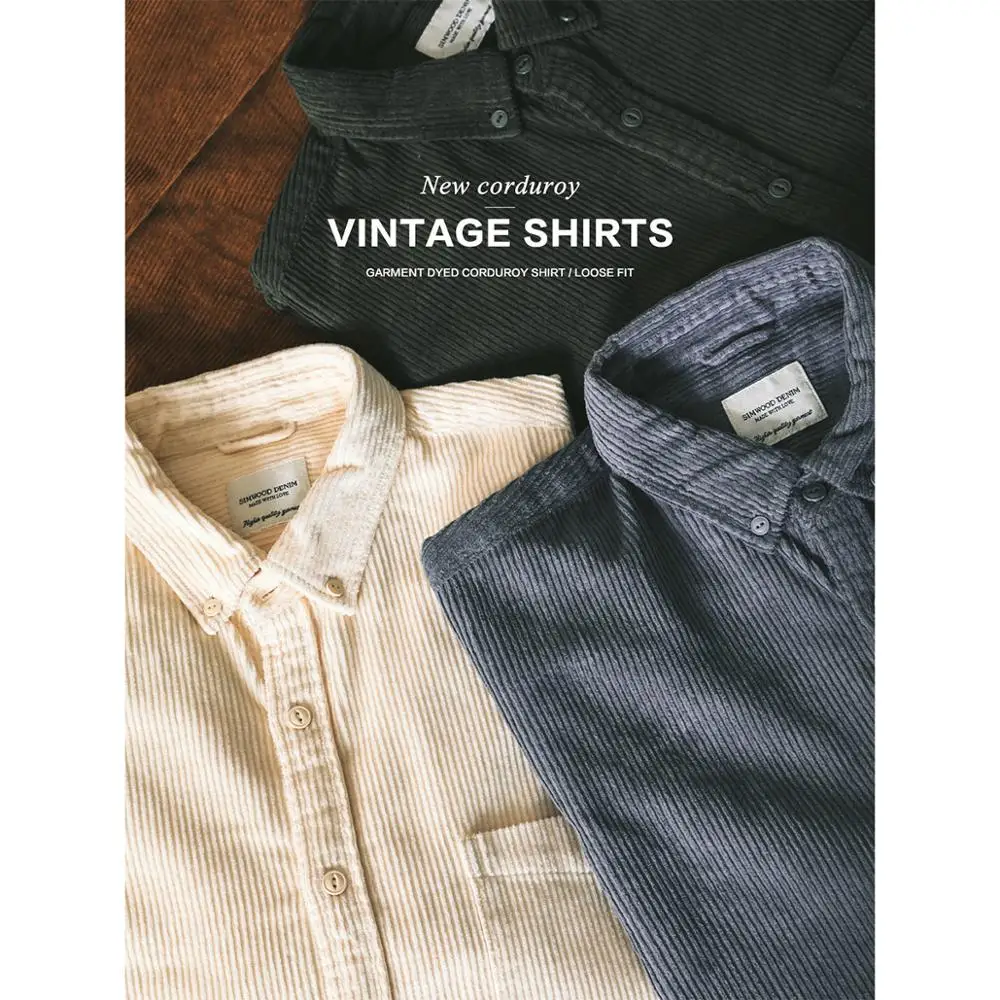 SIMWOOD 2021 Осень Новые Ретро вельветовые рубашки мужская одежда окрашенная теплая