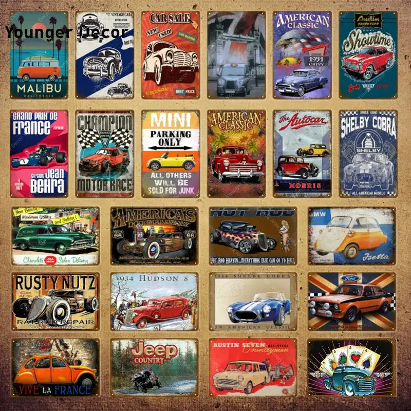 

American Classic Route 66 Car Metal Signs Rusty Nutz Decor Champion Motor Race Wall Poster Pub Bar Vintage Iron Plate YI-081