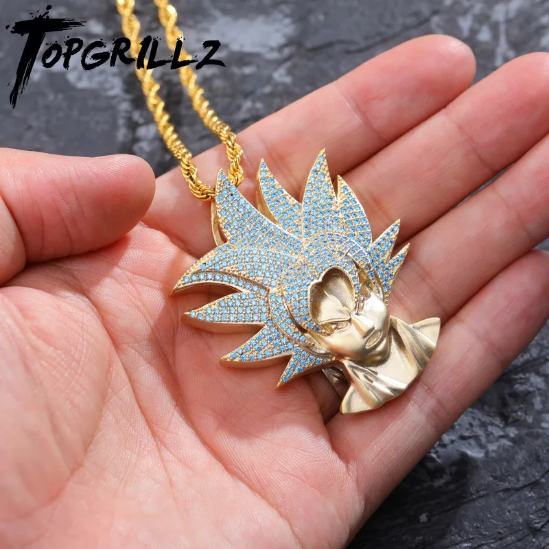 TOPGRILLZ Iced Out Dragon Ball Character Monkey King ожерелье, подвеска из золота Серебряный кубический цирконий в стиле хип-хоп Очаровательная цепочка ювелирный подарок