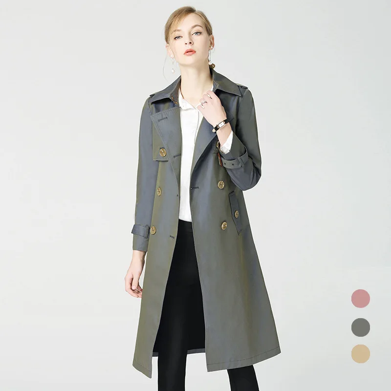 BURDULLY 2019 Женская Осенняя зимняя Длинная ветровка двубортная куртка женский плащ с