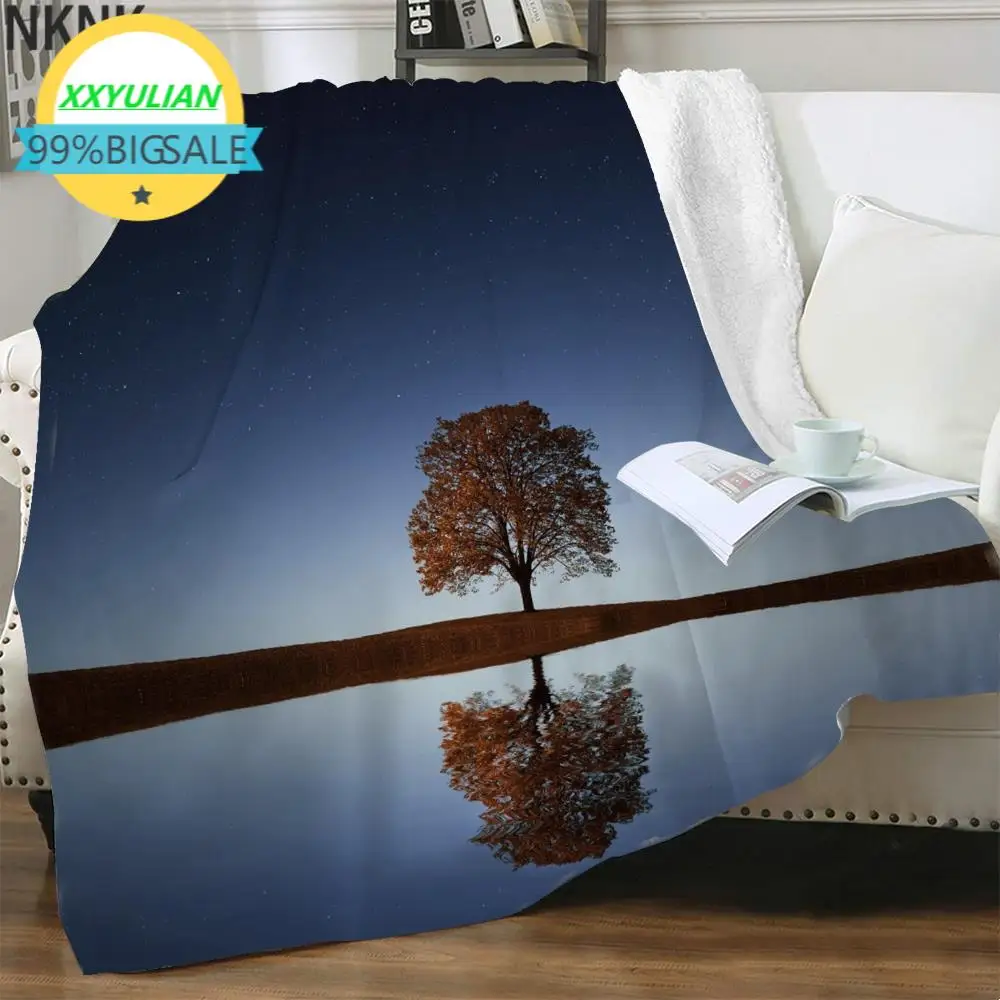 

NKNK Galaxy Blankets Trees Bedspread For Bed Moon 3D Print Landscape Bedding Throw Sherpa Blanket New High Quality Pattern Cozy
