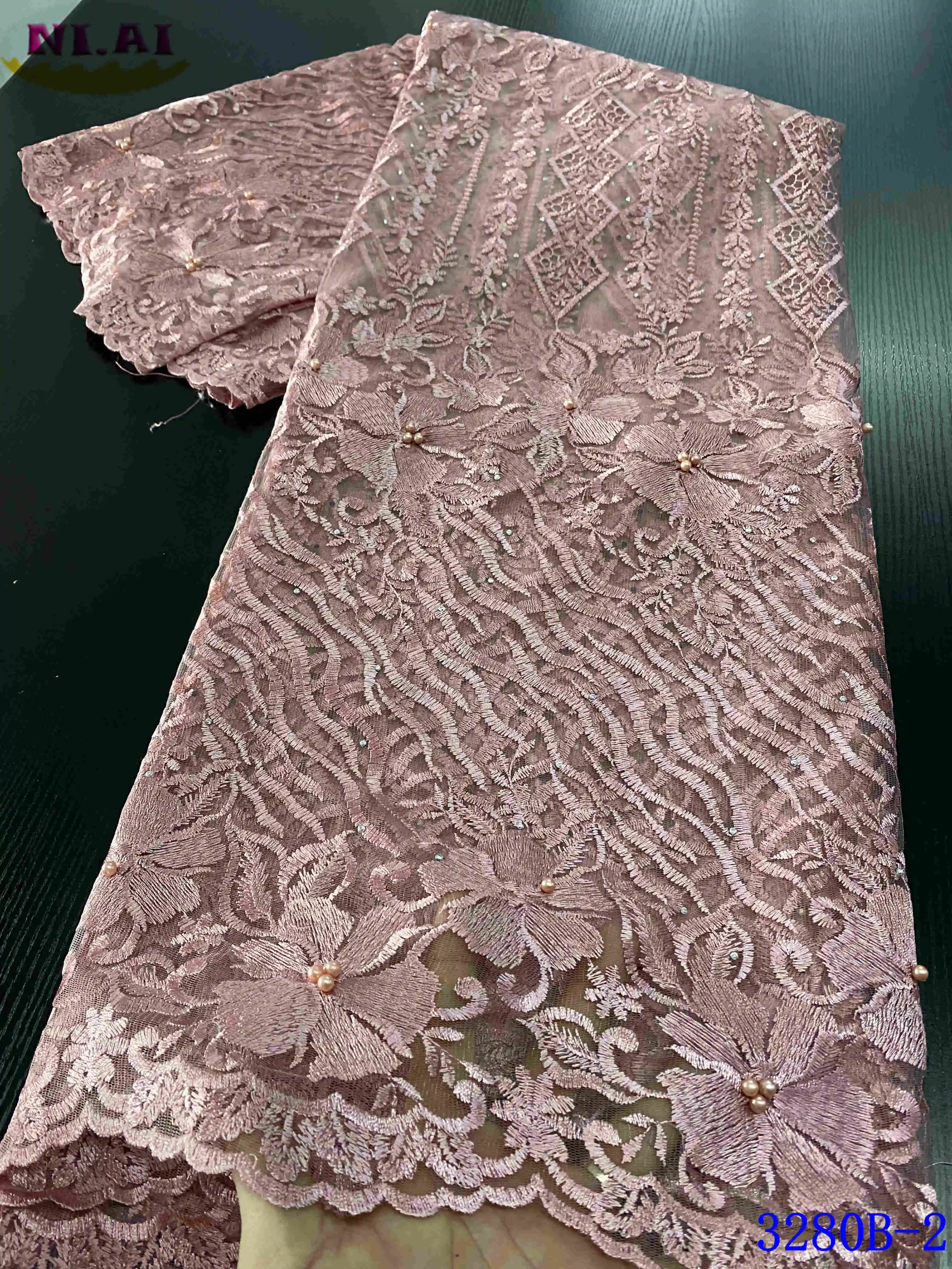 

NIAI Sky Blue Nigerian French Beaded Lace Fabrics 2020 High Quality Lace Bride African Lace Fabric For Wedding Dress XY3280B-6