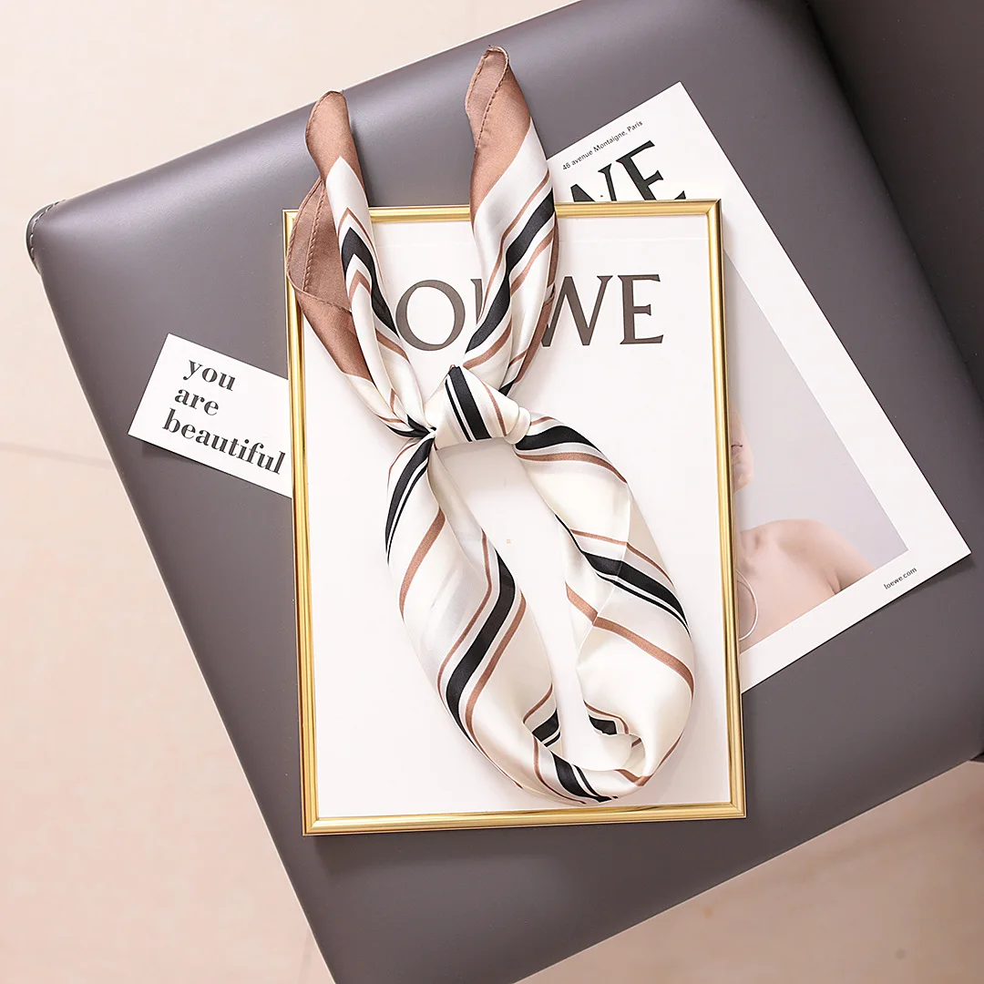 Маленький женский шарф в Корейском стиле универсальный шелковый полоску тонкий