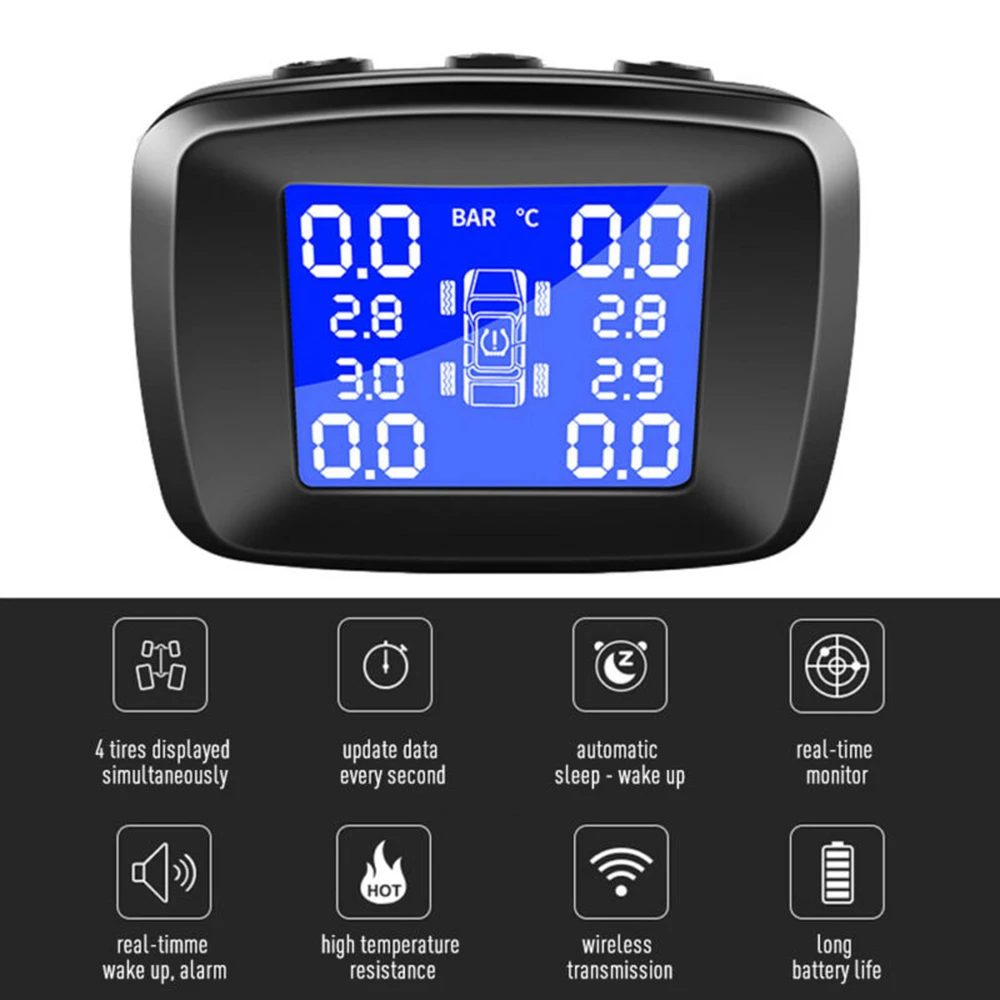 TPMS система контроля давления в автомобильных шинах ЖК дисплей 4 внешних