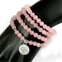 6mm pink crystal 108 beads tree of life pendant stretch bracelet classic handmade lucky meditation fancy healing buddhism