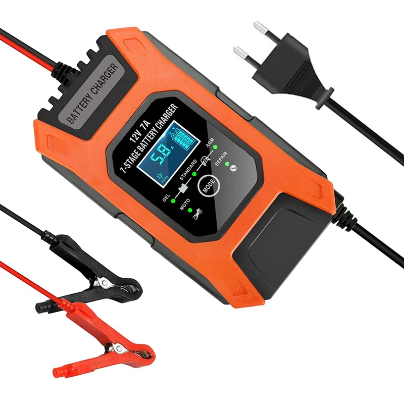 

FOXSUR Car Battery Charger 12V 7A LCD Display Portable Battery Charger Repair Charger for Car Lawn Mower